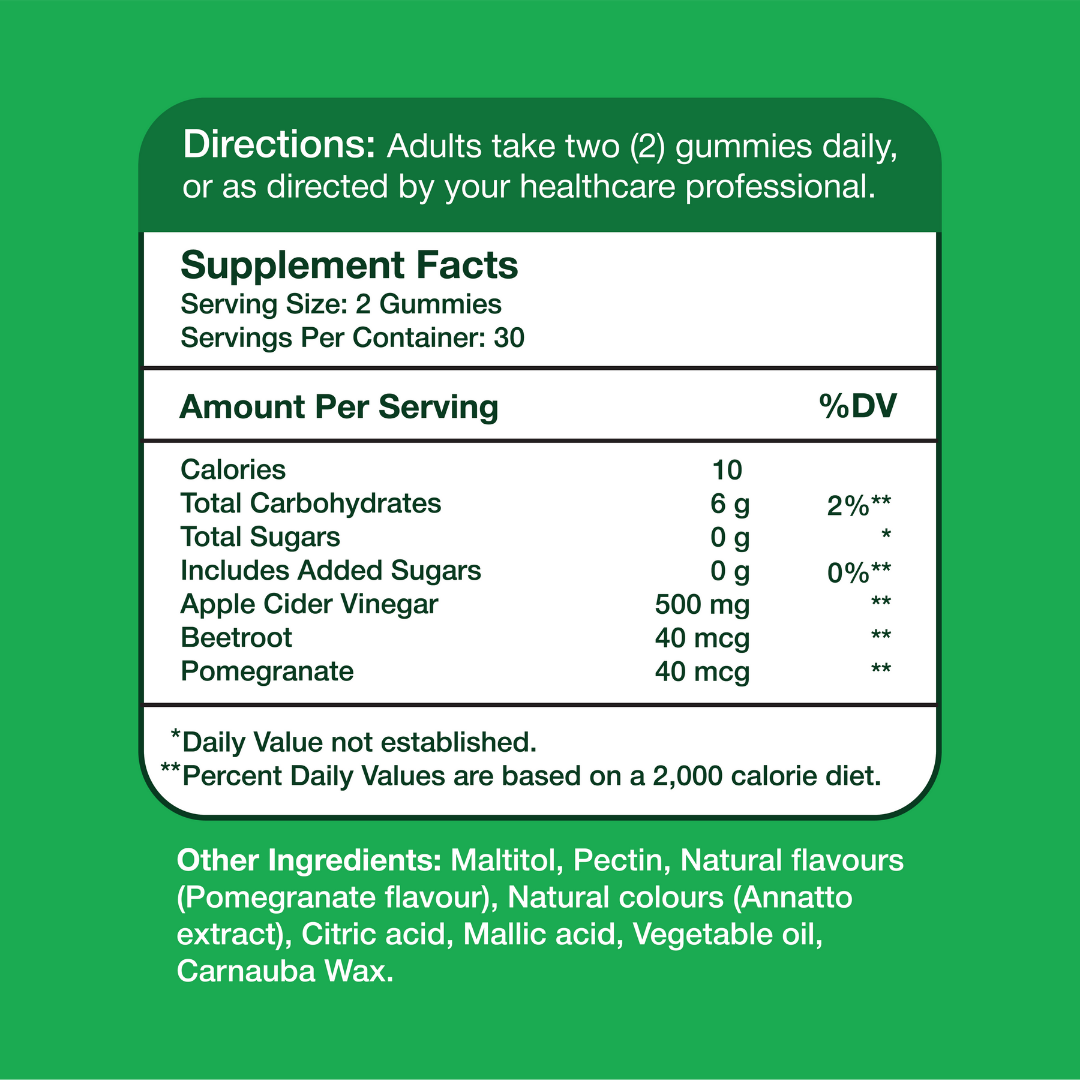 Apple Cider Vinegar 500mg – Supplement Facts