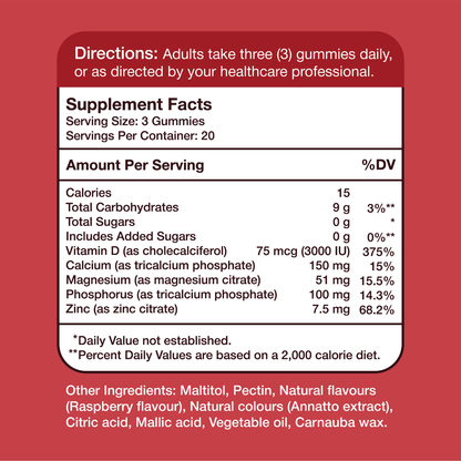Gumvits Calcium Magnesium Zinc & Vitamin D3 Supplement Facts
