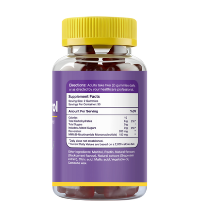 Gumvits NMN & Resveratrol Gummies Supplement Facts Label